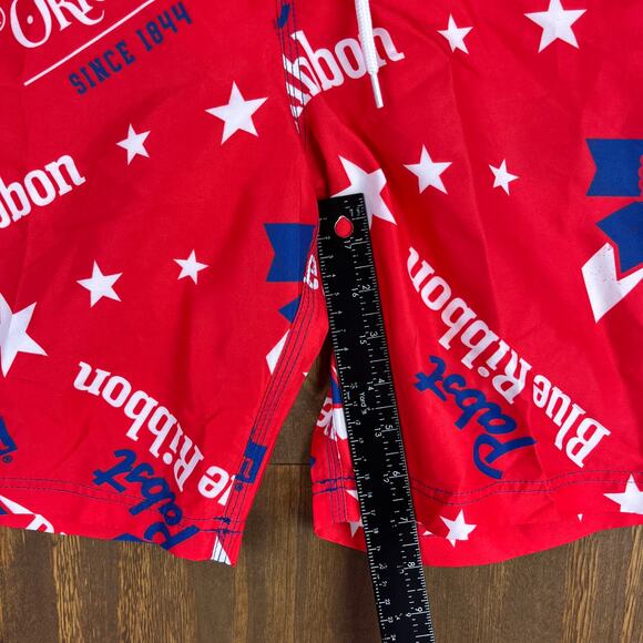 Pabst Blue Ribbon Mens Shorts Red White Blue Star Swim Surf Beach Trunks Small - Picture 10 of 14